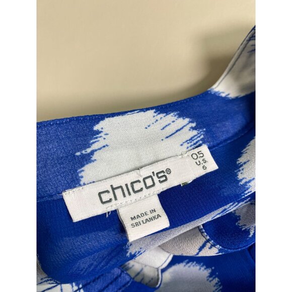 Chicos Blue White Sheer Polka Dot Button Up Blouse Size 6 Lightweight Boho Flowy - Picture 3 of 13